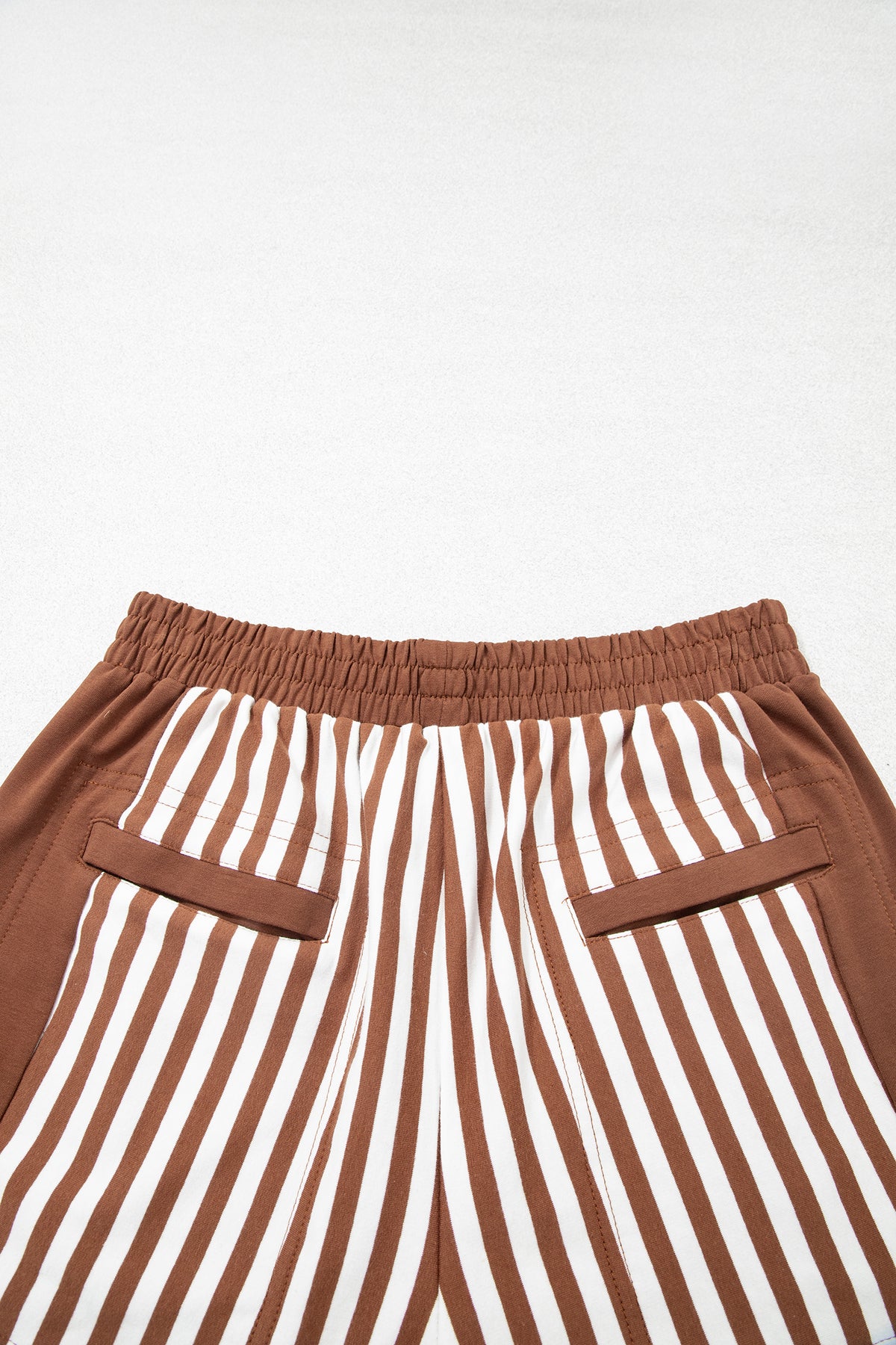 Brown Striped (Cotton) Patchwork Shorts w/Pockets