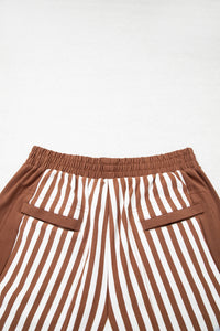 Brown Striped (Cotton) Patchwork Shorts w/Pockets