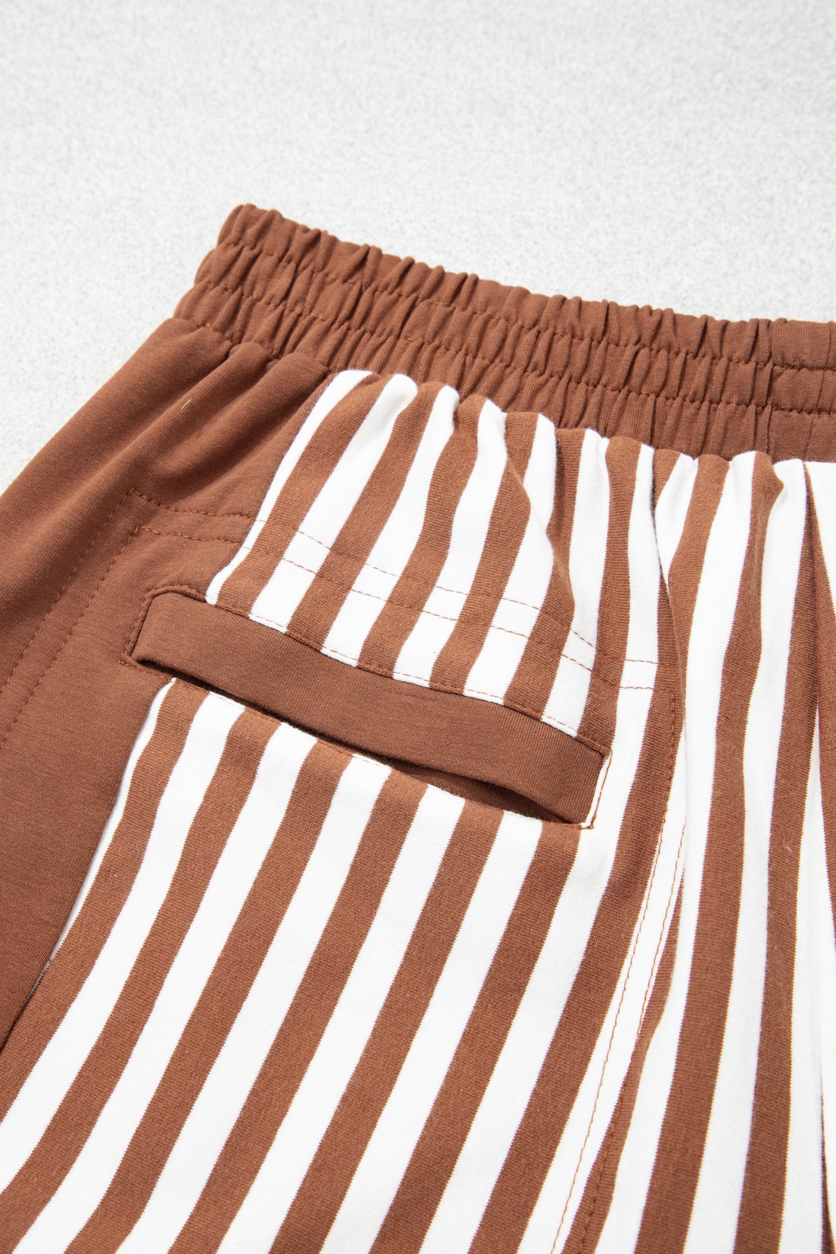Brown Striped (Cotton) Patchwork Shorts w/Pockets