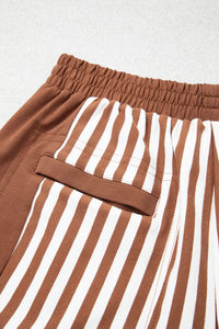 Brown Striped (Cotton) Patchwork Shorts w/Pockets