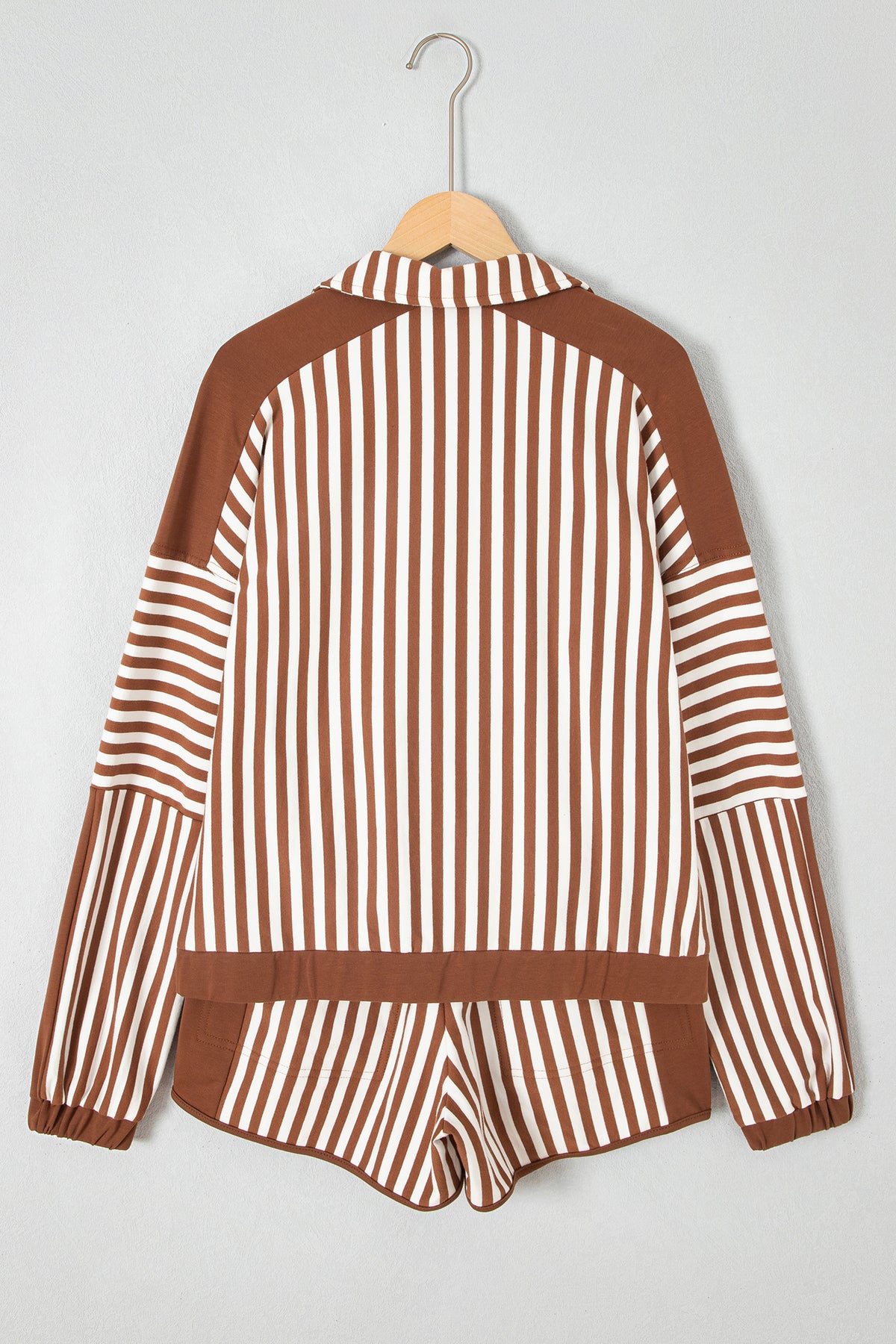 Brown Striped (Cotton) Patchwork Quarter Zip Top