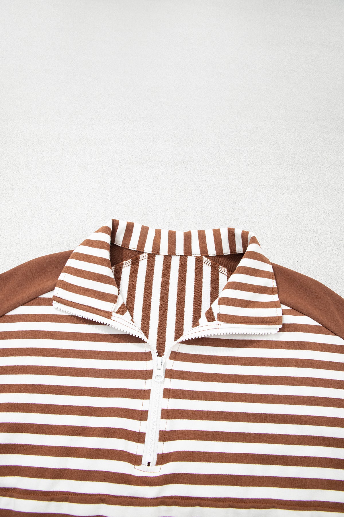 Brown Striped (Cotton) Patchwork Quarter Zip Top