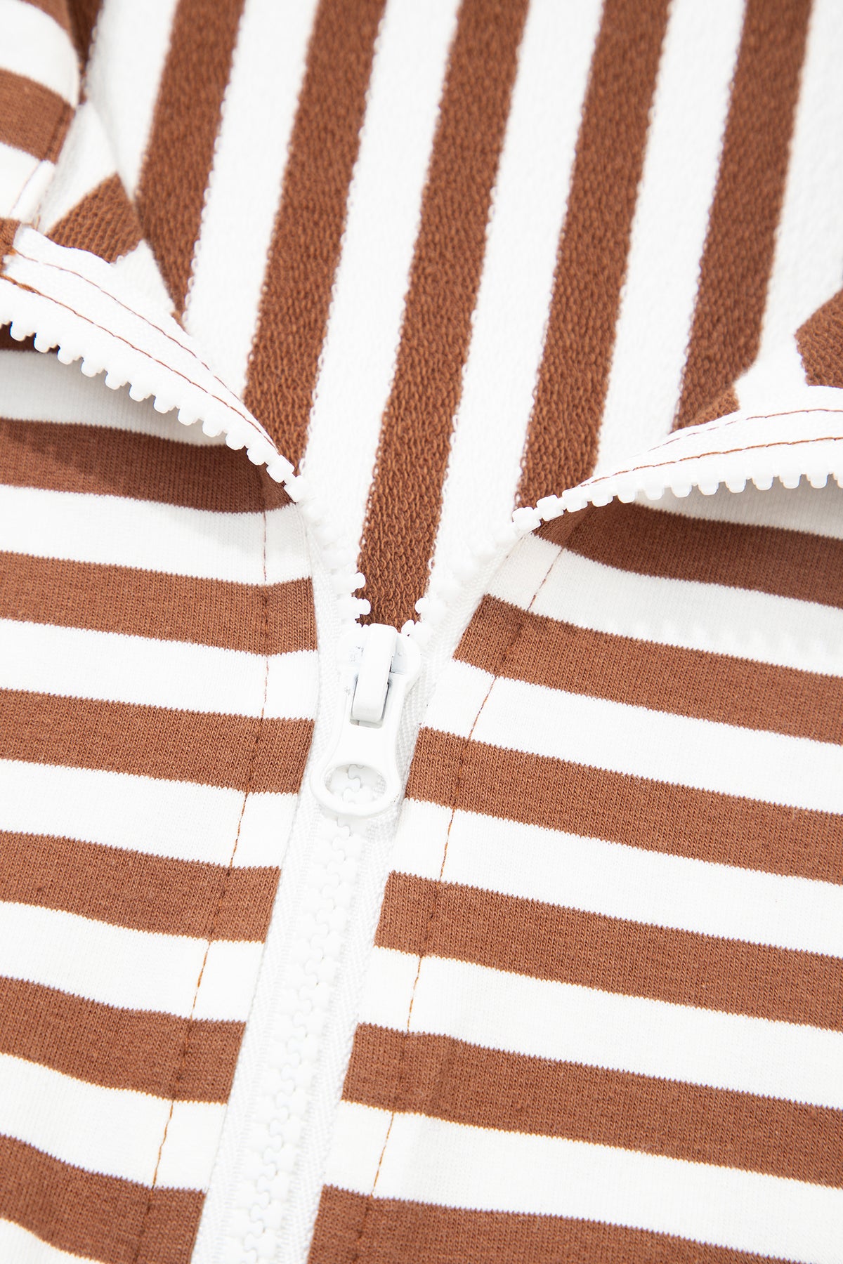 Brown Striped (Cotton) Patchwork Quarter Zip Top