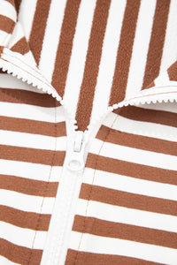 Brown Striped (Cotton) Patchwork Quarter Zip Top