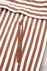 Brown Striped (Cotton) Patchwork Quarter Zip Top
