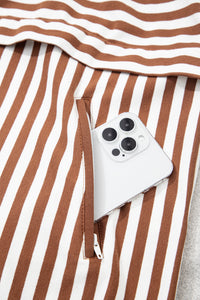 Brown Striped (Cotton) Patchwork Quarter Zip Top