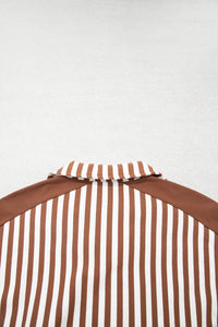 Brown Striped (Cotton) Patchwork Quarter Zip Top