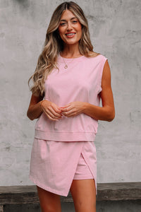 Light Pink Mineral Wash Cotton Sleeveless Top