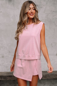Light Pink Mineral Wash Cotton Sleeveless Top