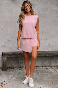 Light Pink Mineral Wash Cotton Sleeveless Top