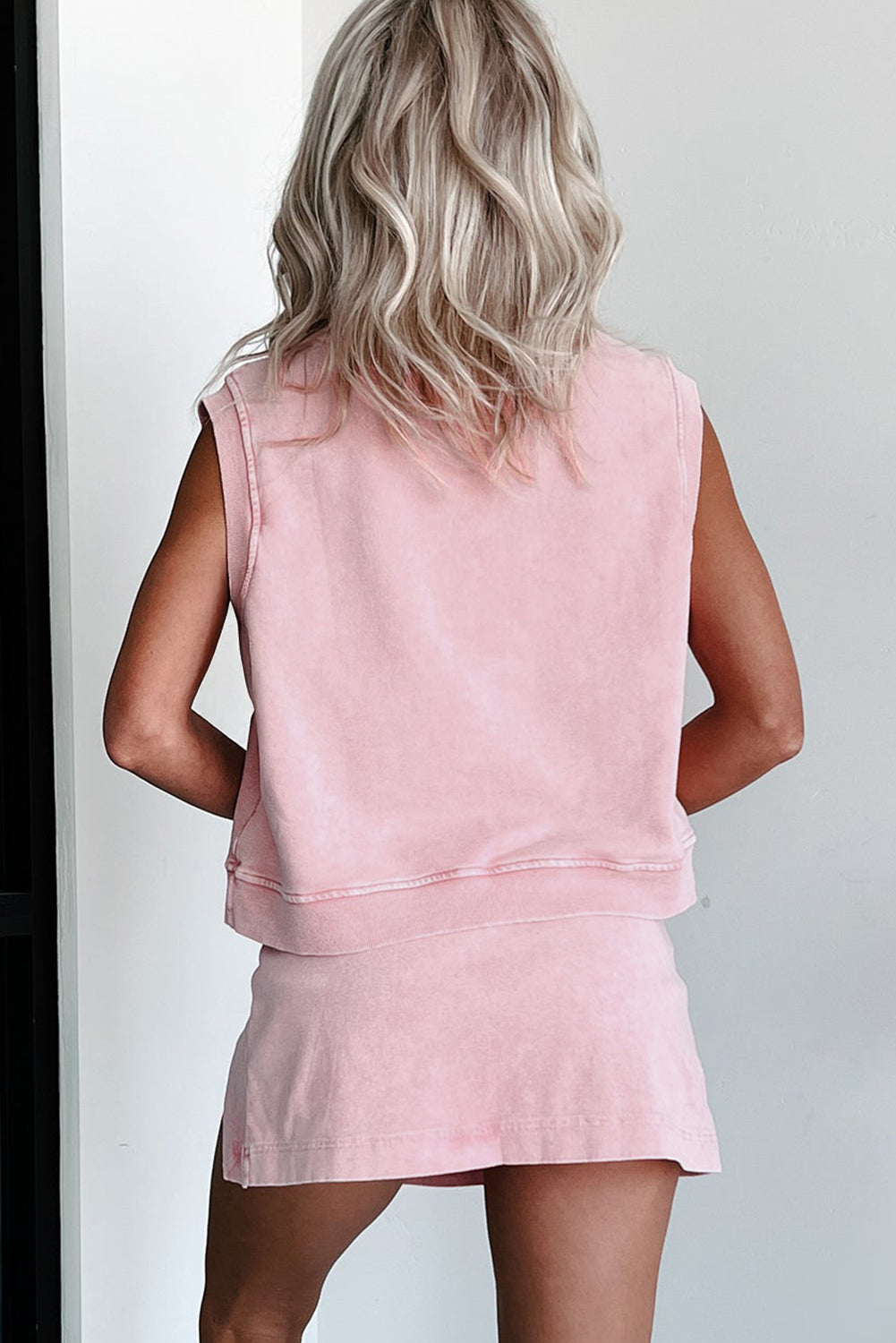 Light Pink Mineral Wash Cotton Sleeveless Top
