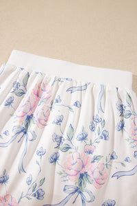 Floral & Bow Print Lightweight Skort