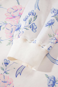 Floral & Bow Print Lightweight Long Sleeve Top
