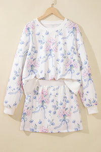 Floral & Bow Print Lightweight Skort