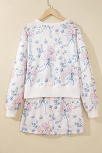 Floral & Bow Print Lightweight Long Sleeve Top