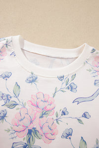 Floral & Bow Print Lightweight Long Sleeve Top