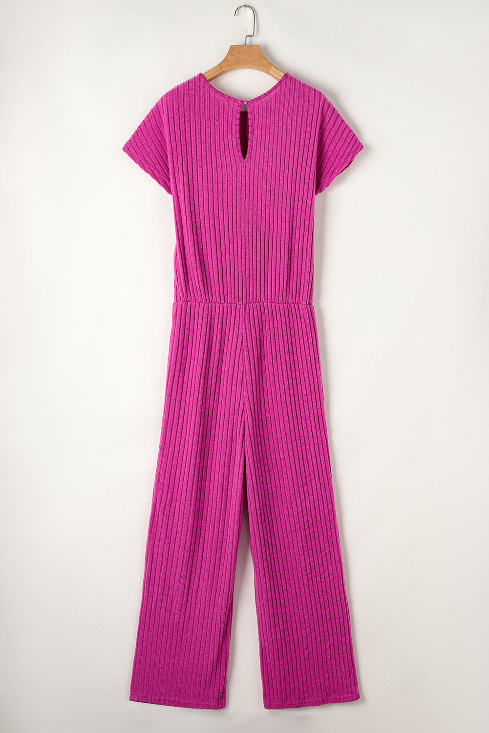 Rose Ribbed Short-Sleeve, Wide-Leg Jumpsuit