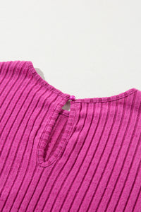 Rose Ribbed Short-Sleeve, Wide-Leg Jumpsuit