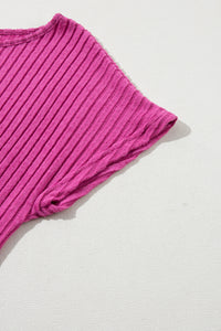 Rose Ribbed Short-Sleeve, Wide-Leg Jumpsuit