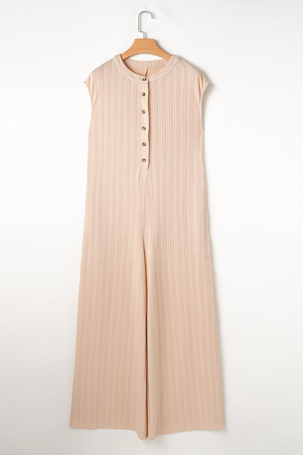 Light Peachy Cream Textured Wide Leg Sleeveless Jumpsuit