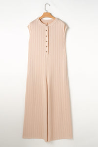 Light Peachy Cream Textured Wide Leg Sleeveless Jumpsuit