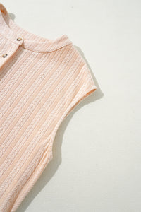 Light Peachy Cream Textured Wide Leg Sleeveless Jumpsuit
