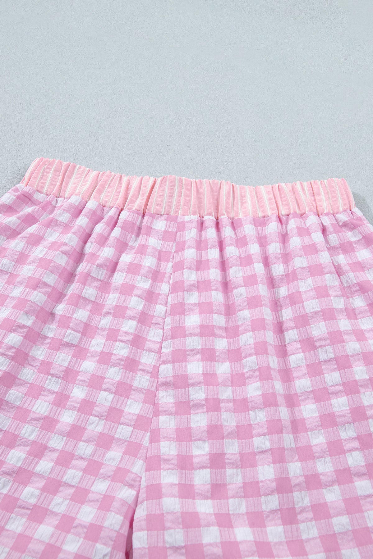 Gingham (Pink) Ruffled Bottom Shorts with Lace Drawstring