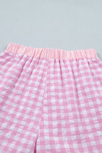 Gingham (Pink) Ruffled Bottom Shorts with Lace Drawstring