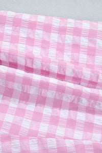 Gingham (Pink) Ruffled Bottom Shorts with Lace Drawstring