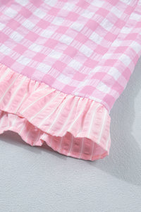 Gingham (Pink) Ruffled Bottom Shorts with Lace Drawstring