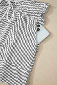 Gray Striped Casual (75% Cotton) Shorts w/Pockets