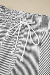 Gray Striped Casual (75% Cotton) Shorts w/Pockets