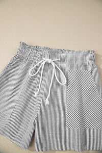 Gray Striped Casual (75% Cotton) Shorts w/Pockets