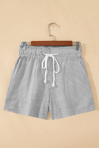 Gray Striped Casual (75% Cotton) Shorts w/Pockets