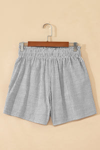 Gray Striped Casual (75% Cotton) Shorts w/Pockets