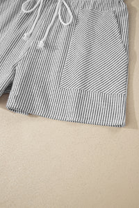Gray Striped Casual (75% Cotton) Shorts w/Pockets
