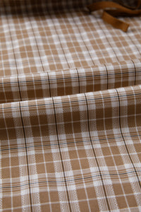 Brown Plaid Casual Pants w/Elastic Waist, Pockets & Peek A Boo Bottoms