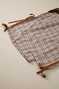 Brown Plaid Casual Pants w/Elastic Waist, Pockets & Peek A Boo Bottoms