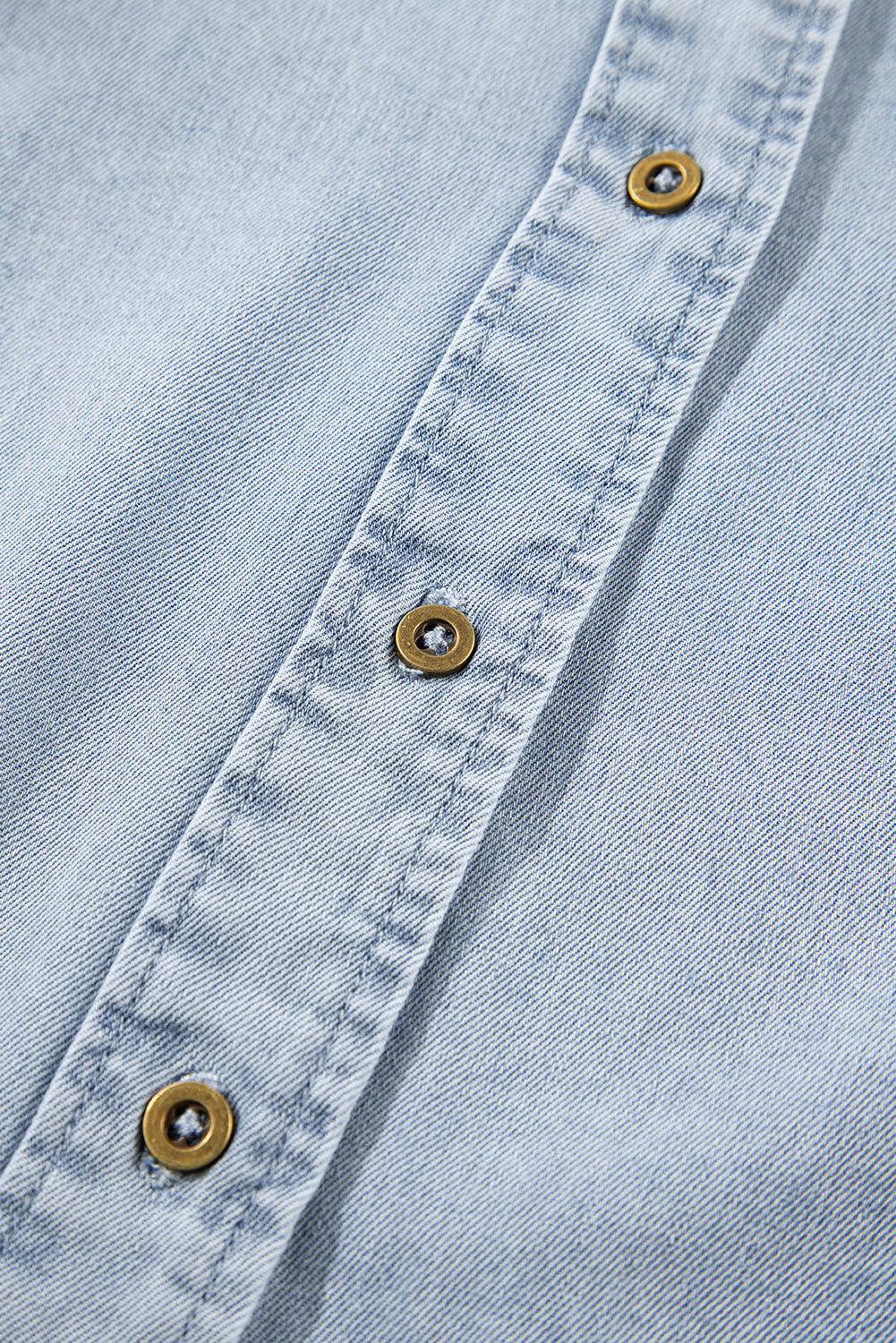 Denim Blue Puff Sleeve Button-Up Ruffle Top