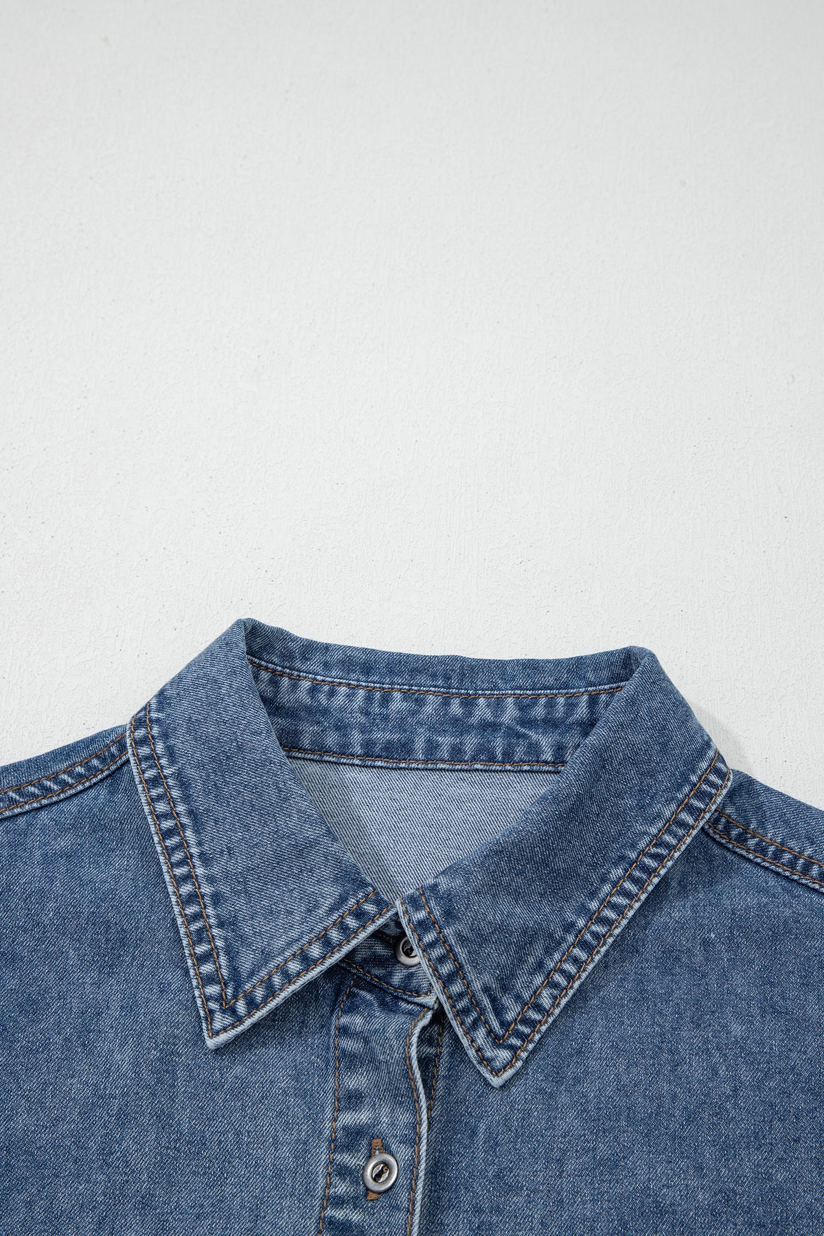 Blue Jean Cuffed Short Sleeve Denim Shirt with Chest Pockets
