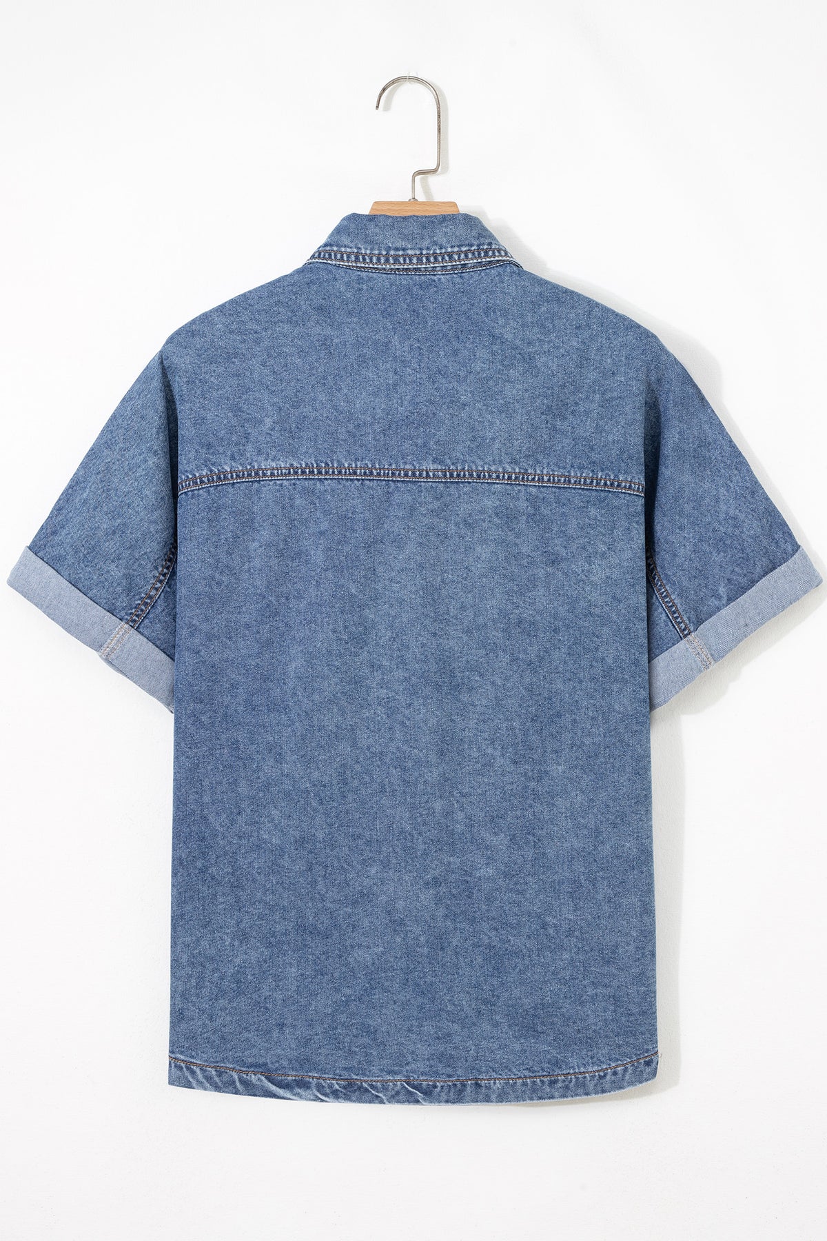 Blue Jean Cuffed Short Sleeve Denim Shirt with Chest Pockets