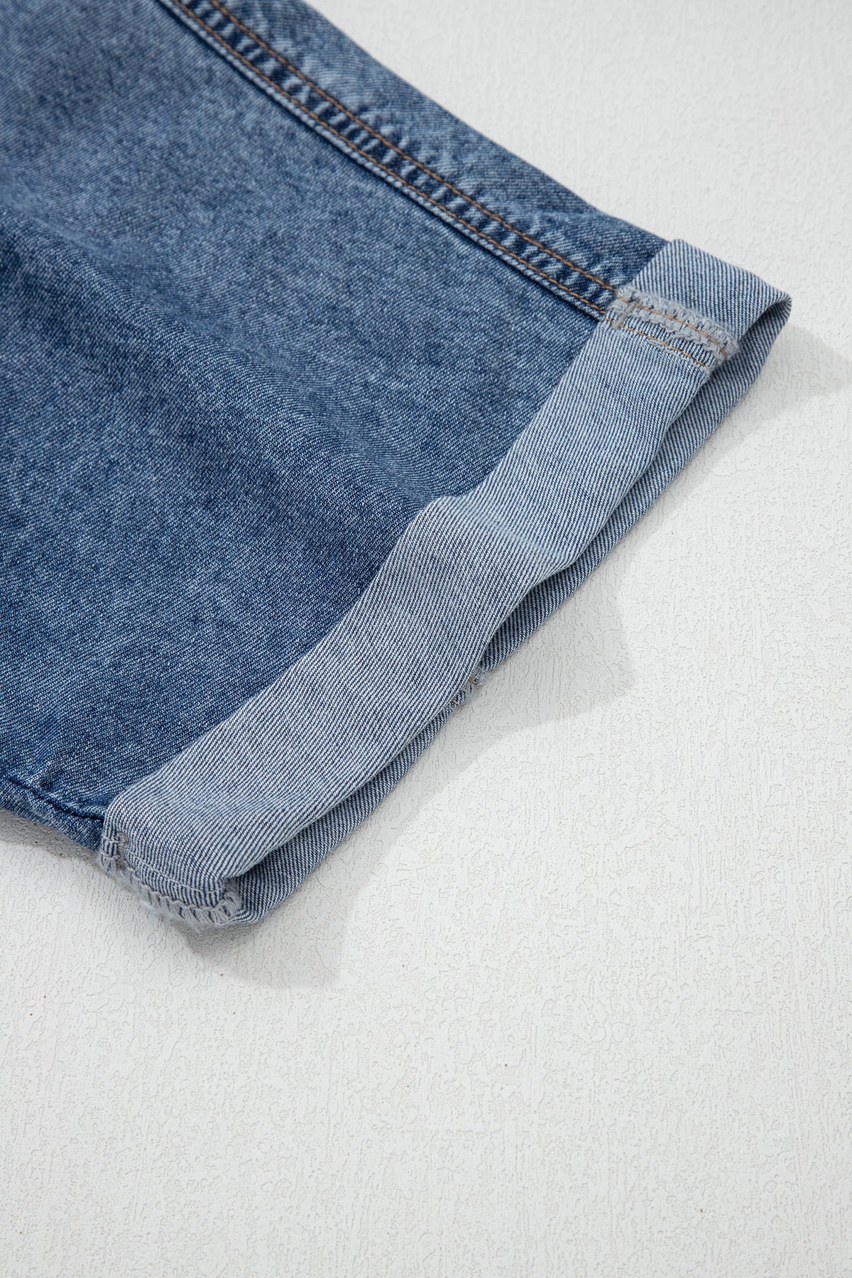 Blue Jean Cuffed Short Sleeve Denim Shirt with Chest Pockets