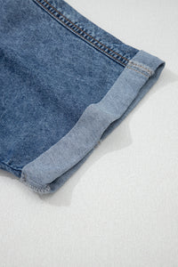 Blue Jean Cuffed Short Sleeve Denim Shirt with Chest Pockets