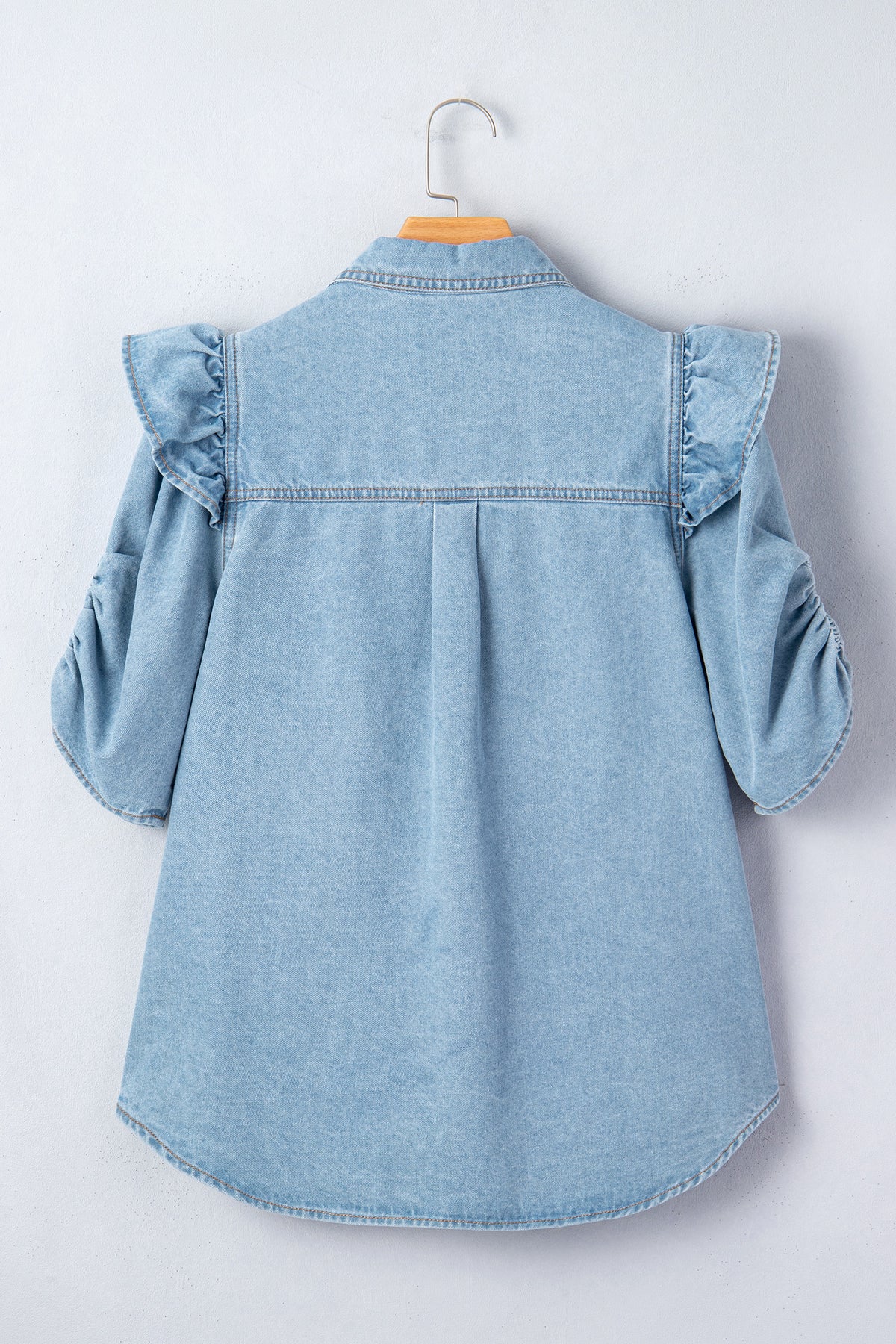 Charlene Denim Puff Sleeve Button-Up Top