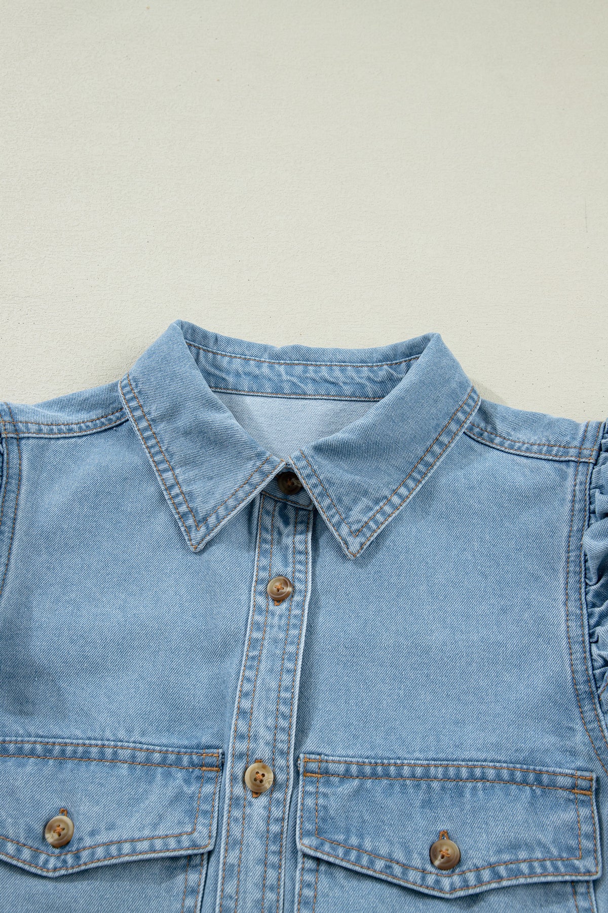 Charlene Denim Puff Sleeve Button-Up Top