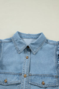 Charlene Denim Puff Sleeve Button-Up Top