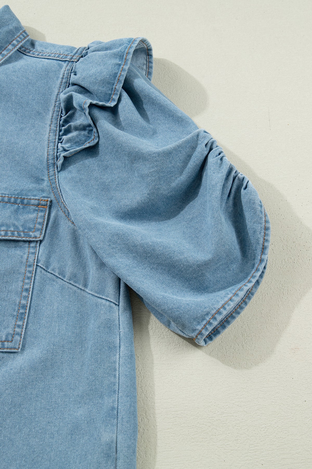 Charlene Denim Puff Sleeve Button-Up Top