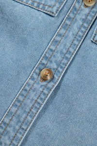 Charlene Denim Puff Sleeve Button-Up Top