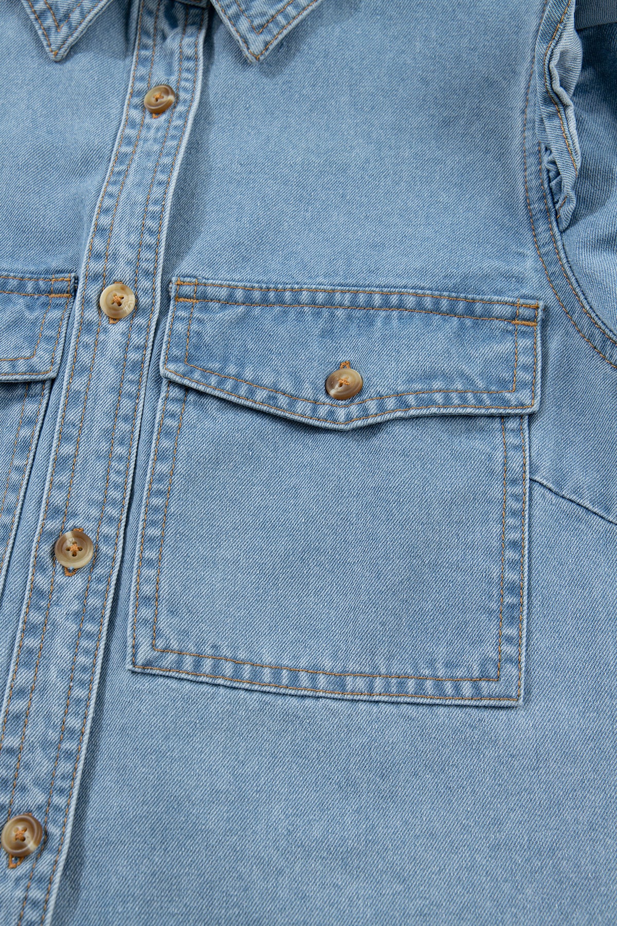 Charlene Denim Puff Sleeve Button-Up Top