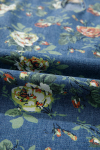 Lightweight Floral Denim Top with Ruffled Sleeves